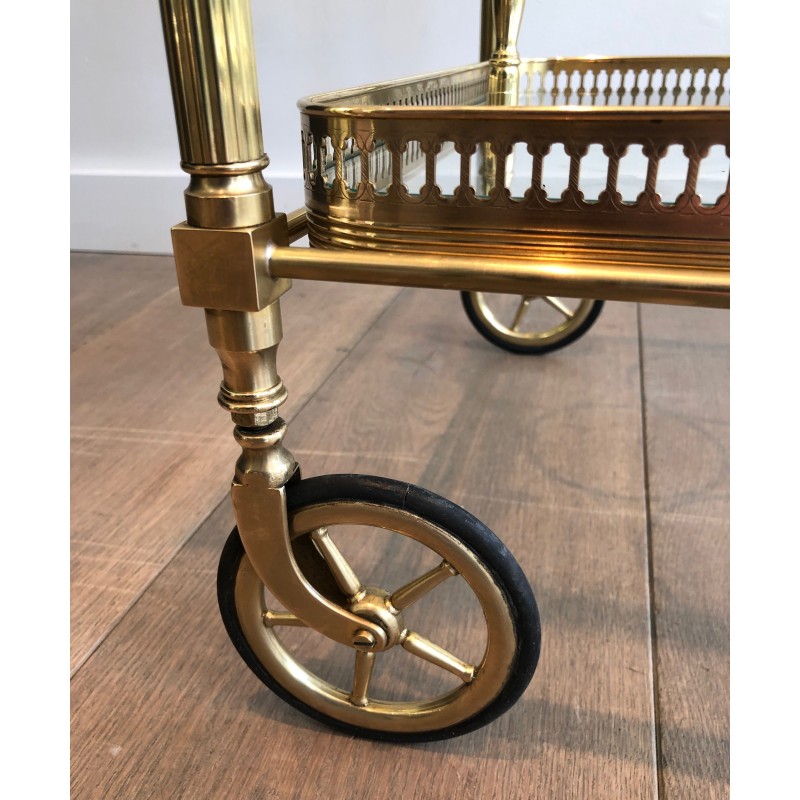 Table roulante vintage en laiton à double plateaux amovibles pour La Maison Jansen, France
