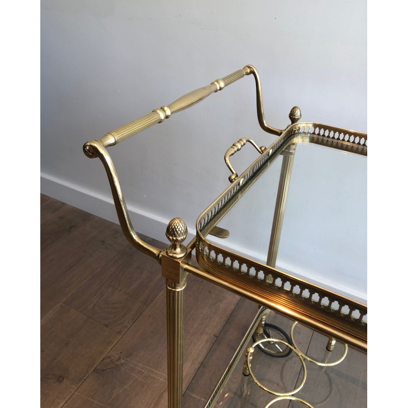 Vintage brass rolling table with double removable tops for La Maison Jansen, France