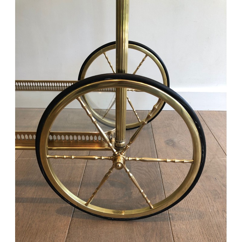 Vintage brass rolling table with double removable tops for La Maison Jansen, France