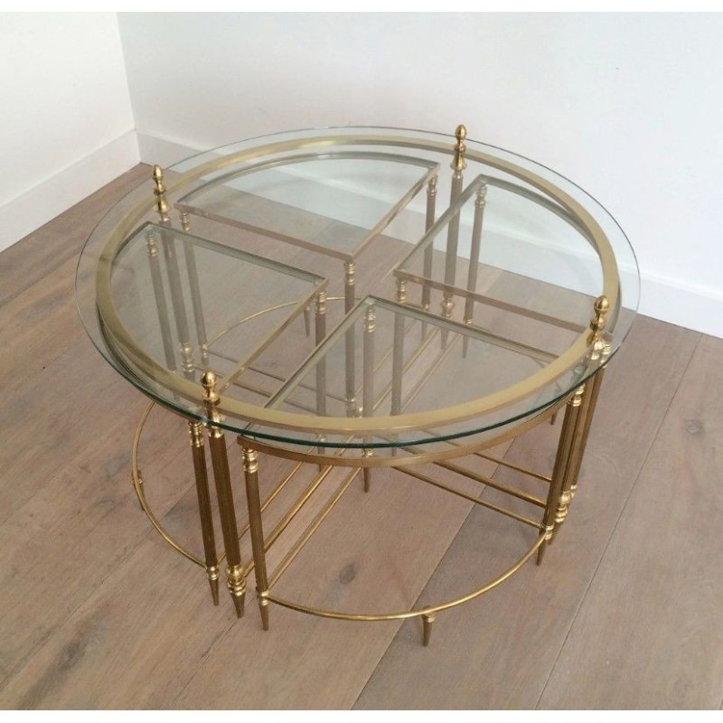 Round vintage brass coffee table for La Maison Baguès, France 1940