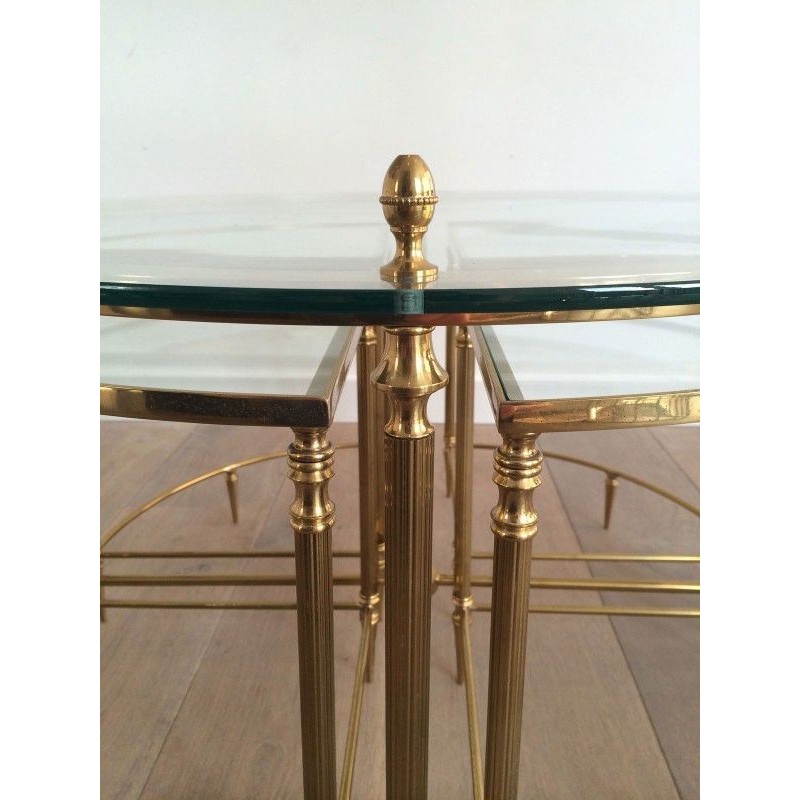 Round vintage brass coffee table for La Maison Baguès, France 1940