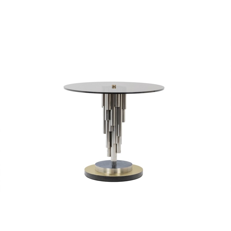 Vintage "Organ" pedestal table in chrome metal and matte golden brass, 1970