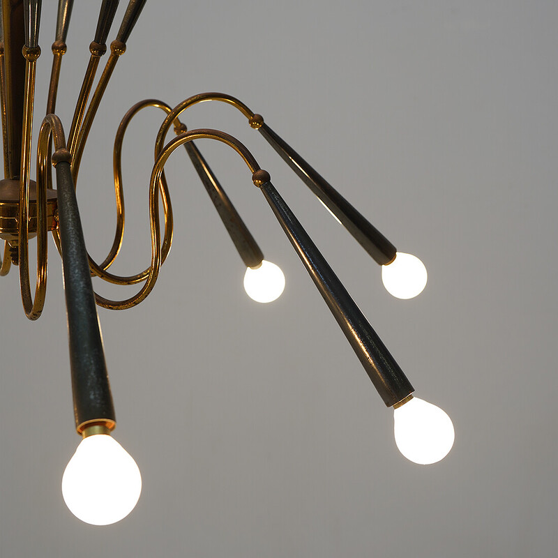 Vintage brass chandelier with 16 lights, Italy 1950