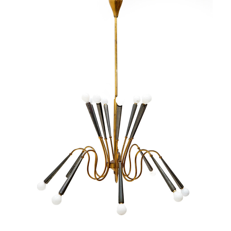 Vintage brass chandelier with 16 lights, Italy 1950