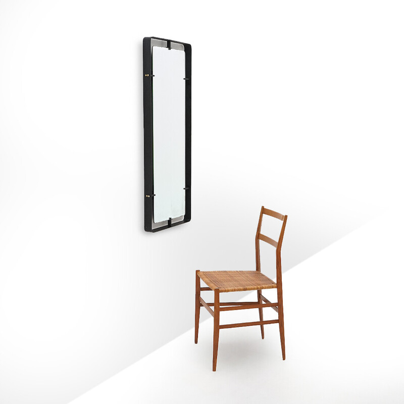 Vintage rectangular mirror with black metal frame by Sant'Ambrogio e De Berti, Italy 1950