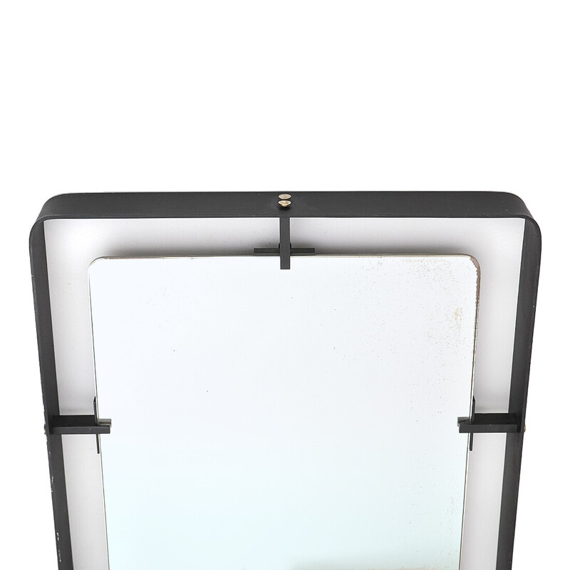 Vintage rectangular mirror with black metal frame by Sant'Ambrogio e De Berti, Italy 1950