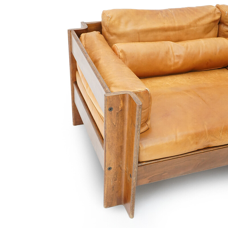 Vintage "Zelda" 2-seater sofa in plywood and leather by Sergio Asti for Poltronova, 1960