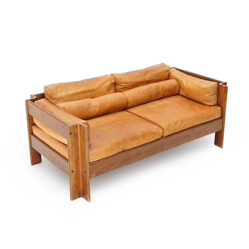 Vintage "Zelda" 2-seater sofa in plywood and leather by Sergio Asti for Poltronova, 1960