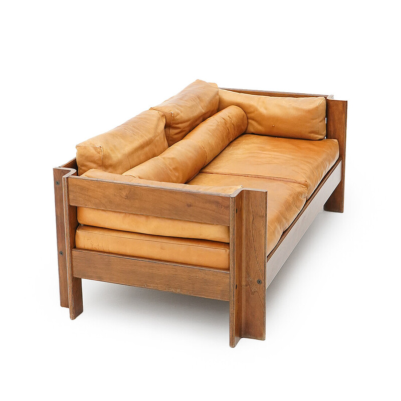 Vintage "Zelda" 2-Sitzer-Sofa aus Sperrholz und Leder von Sergio Asti für Poltronova, 1960