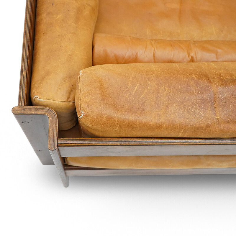 Vintage "Zelda" 2-seater sofa in plywood and leather by Sergio Asti for Poltronova, 1960