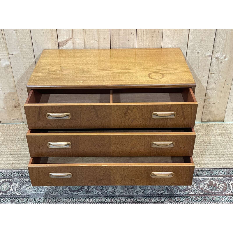 Vintage teak low chest of drawers with 3 drawers for G-Plan, 1970