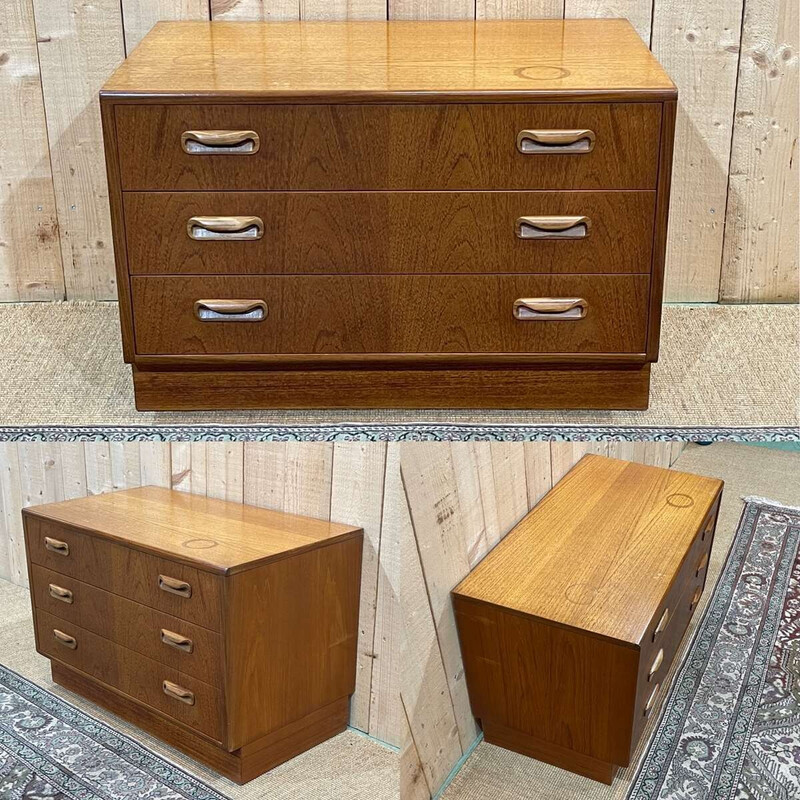 Vintage teak low chest of drawers with 3 drawers for G-Plan, 1970