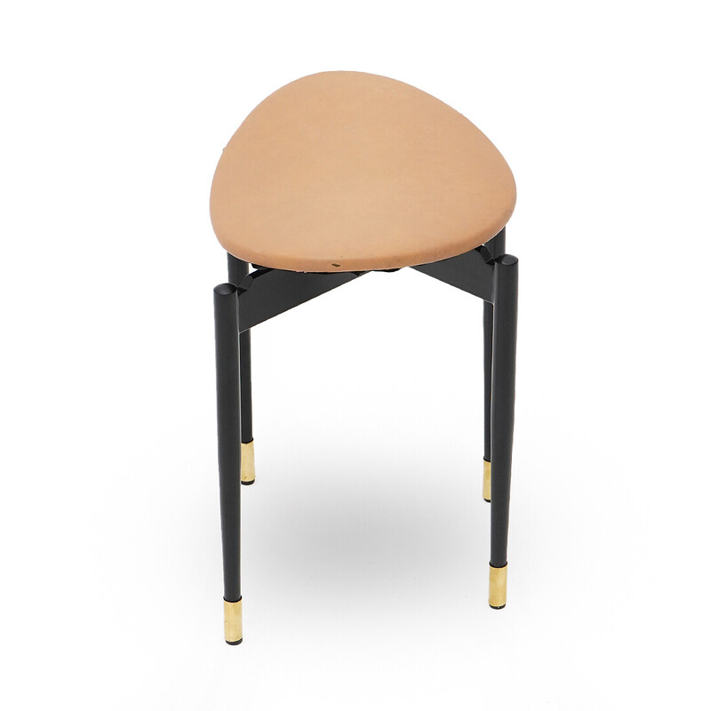 Vintage "Lutrario" stool in metal and brass by Carlo Mollino for Doro Cuneo, 1950