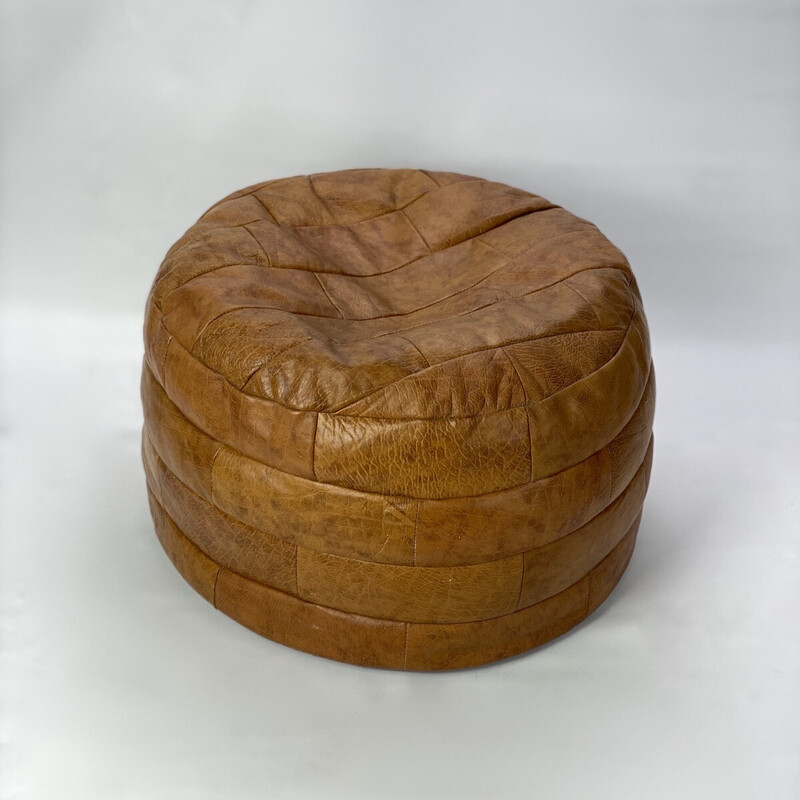 Vintage leather patchwork pouf for De Sede, 1970