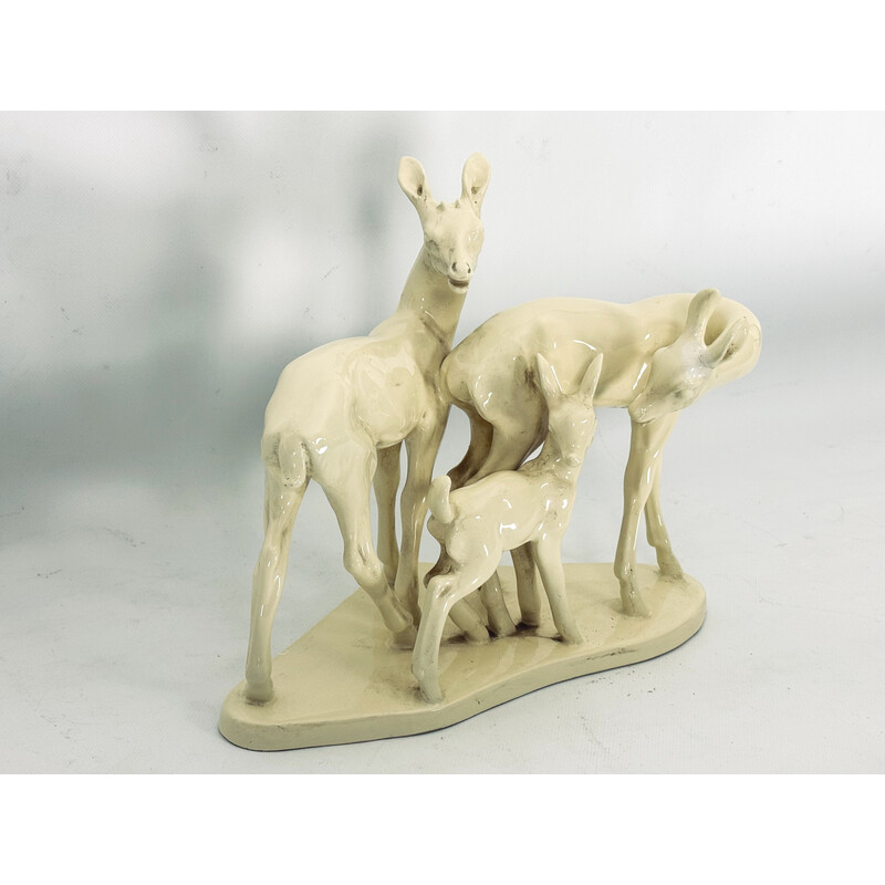 Escultura vintage representando uma família de cervos de cerâmica, Itália, década de 1950