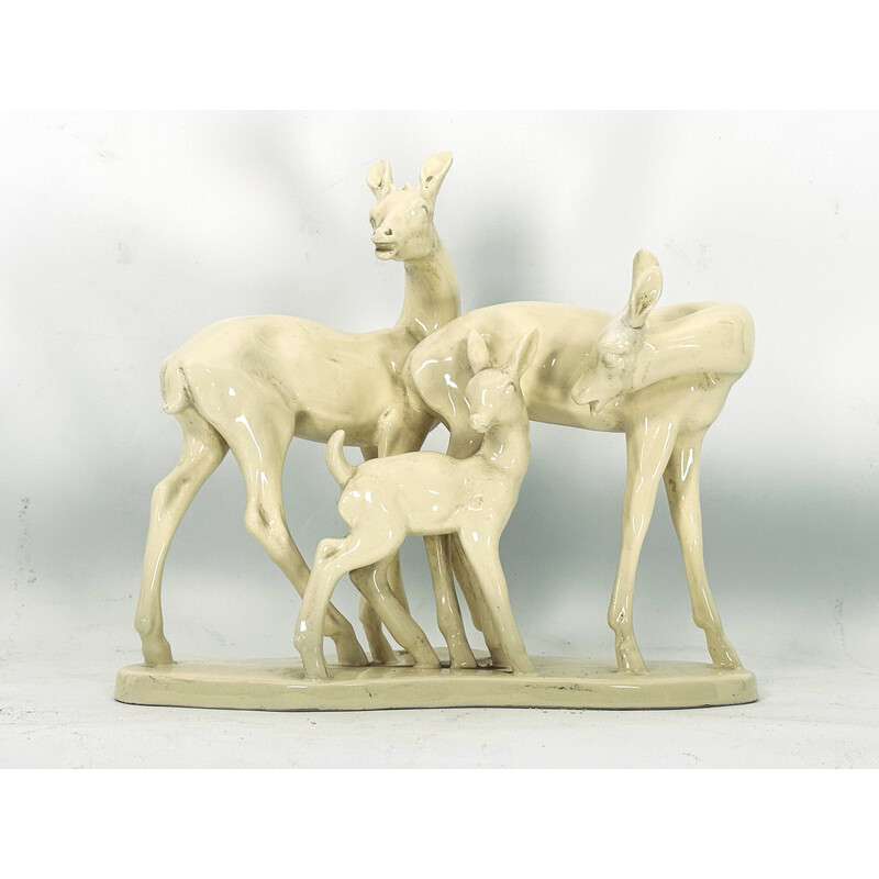 Vintage-Skulptur, die eine Hirschfamilie aus Keramik darstellt, Italien 1950er Jahre