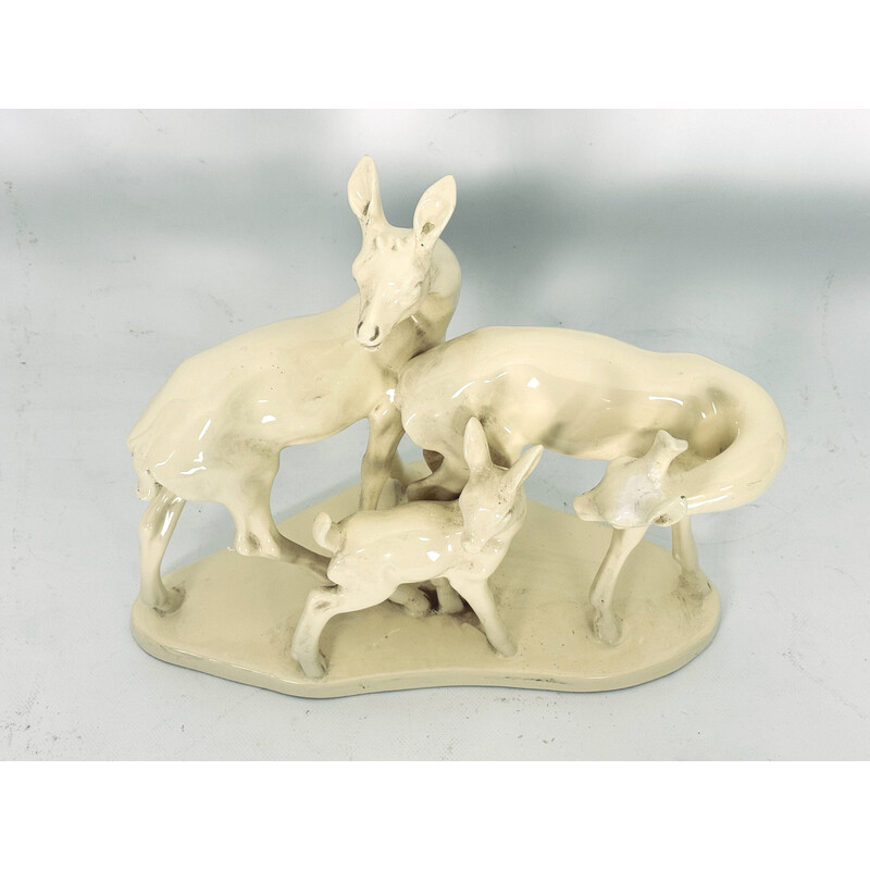 Scultura vintage rappresentante una famiglia di cervi in ​​ceramica, Italia anni '50