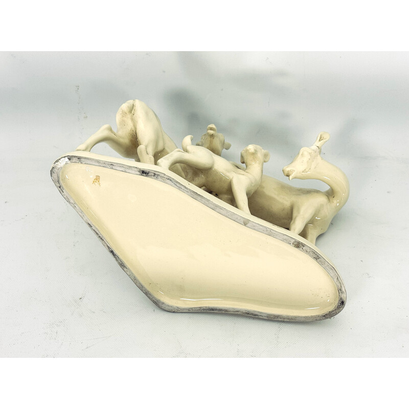 Escultura vintage que representa una familia de ciervos de cerámica, Italia años 50