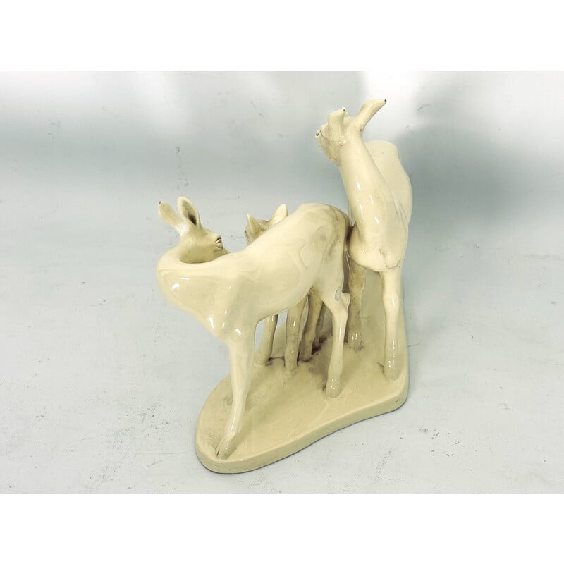 Escultura vintage representando uma família de cervos de cerâmica, Itália, década de 1950