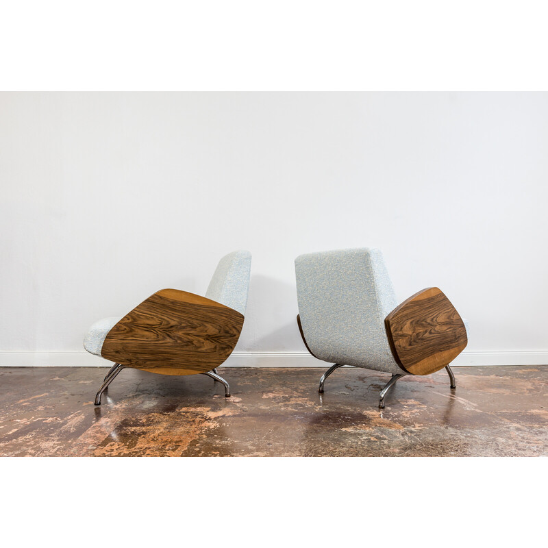 Pair of vintage model 360 armchairs in veneered wood by Janusz Różański, Poland 1960