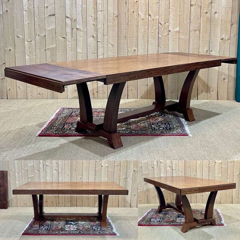 Vintage Art Deco mahogany dining table with 2