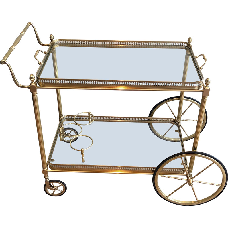 Vintage brass rolling table with double removable tops for La Maison Jansen, France