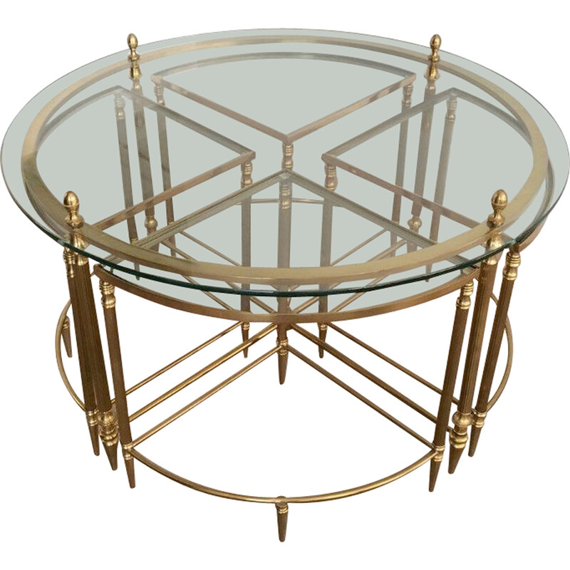 Round vintage brass coffee table for La Maison Baguès, France 1940