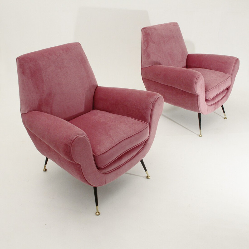 Paire de fauteuils italiens en velours rose - 1950