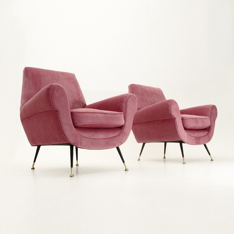 Pair of Italian pink velvet armchairs - 1950s