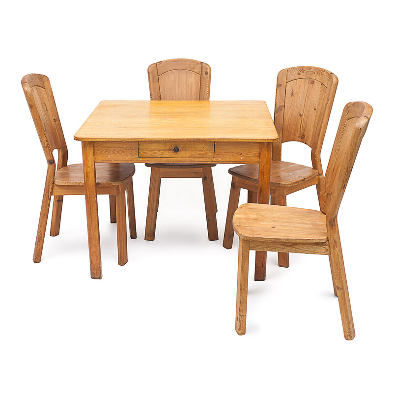 Vintage “Les Arcs” dining set in elm and solid chestnut, 1960