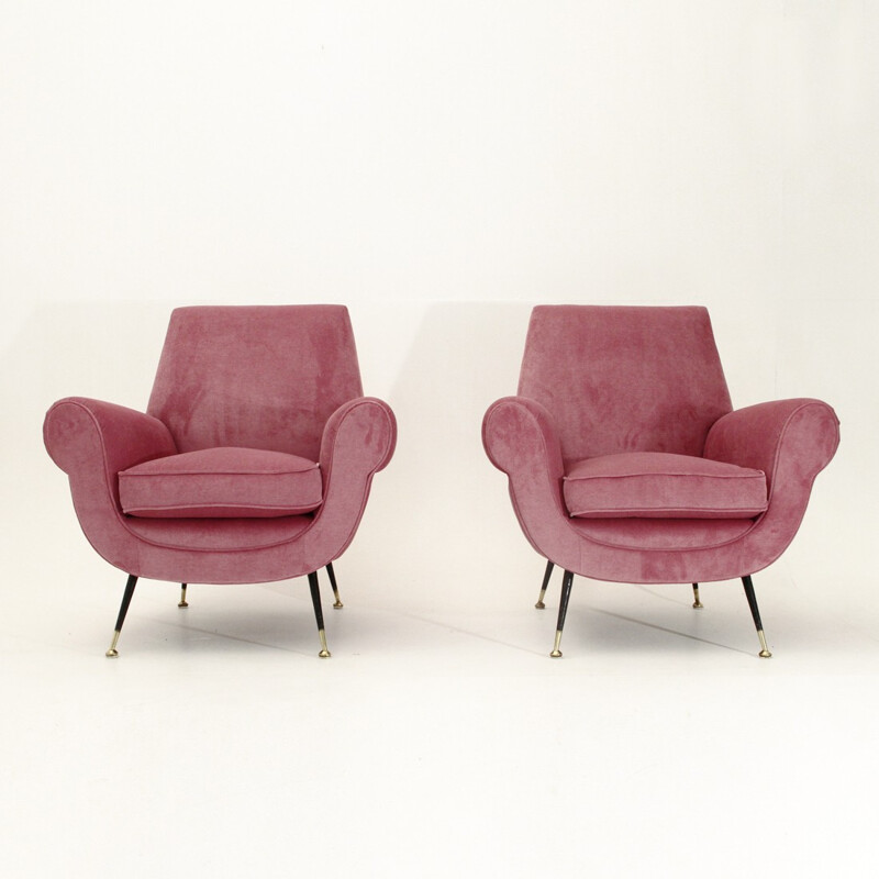 Paire de fauteuils italiens en velours rose - 1950