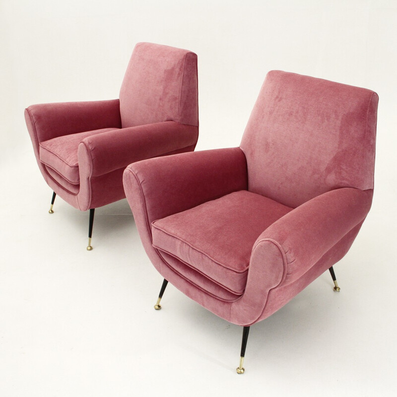 Pair of Italian pink velvet armchairs - 1950s