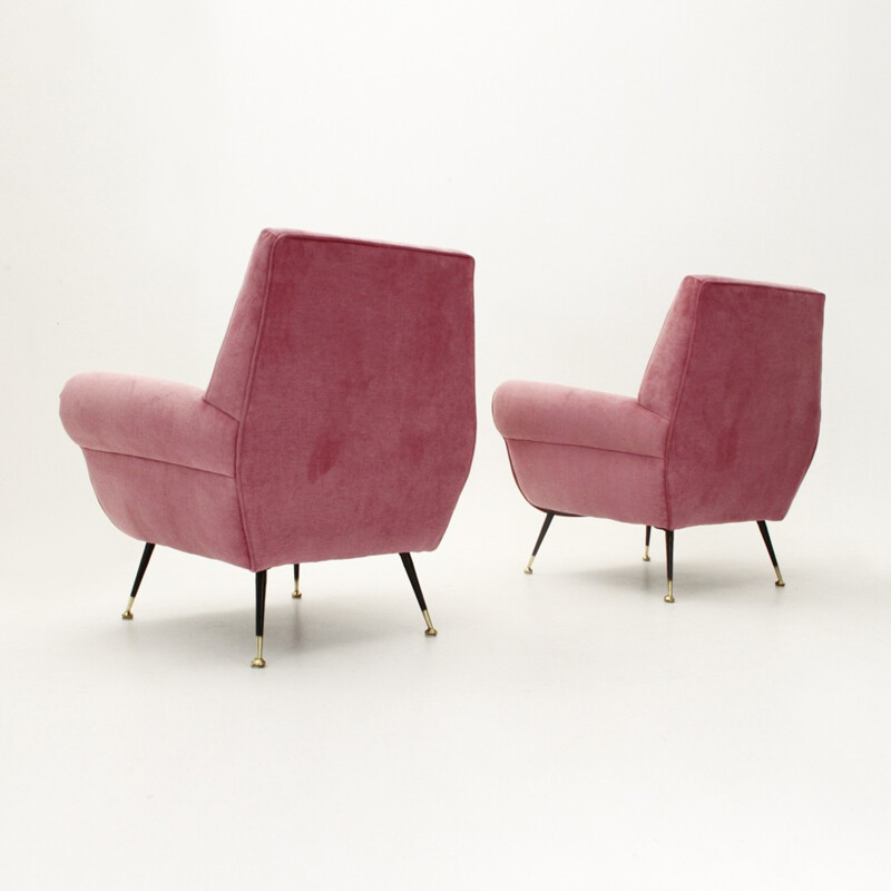 Pair of Italian pink velvet armchairs - 1950s