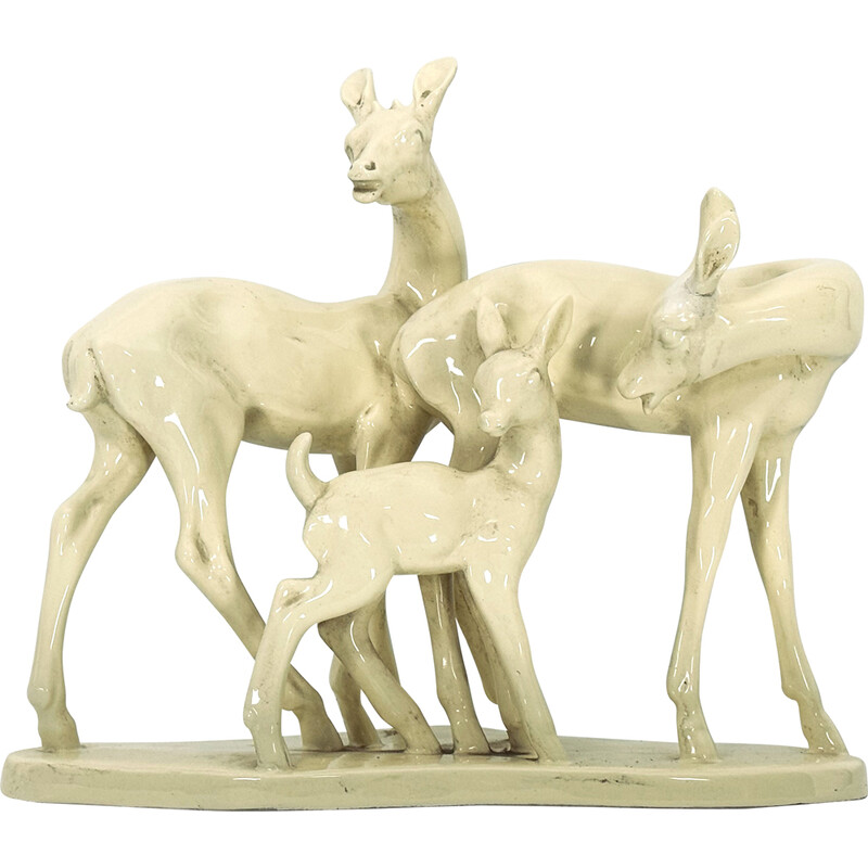 Vintage sculptuur voorstellende een familie keramische herten, Italië jaren 50