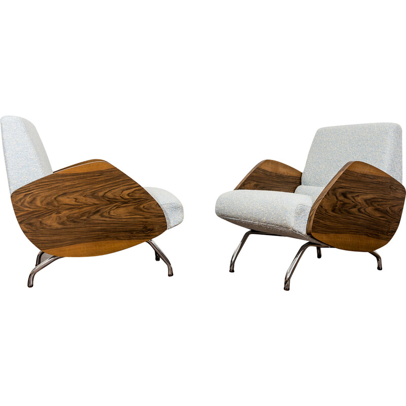 Pair of vintage model 360 armchairs in veneered wood by Janusz Różański, Poland 1960