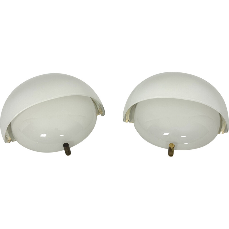 Pair of vintage Mania wall lamp in Murano glass and brass by Vico Magistretti for Artemide, Italy 1960
