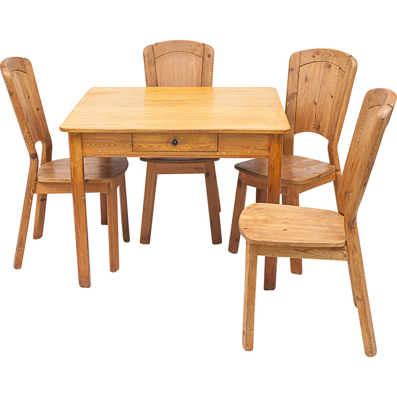 Vintage “Les Arcs” dining set in elm and solid chestnut, 1960