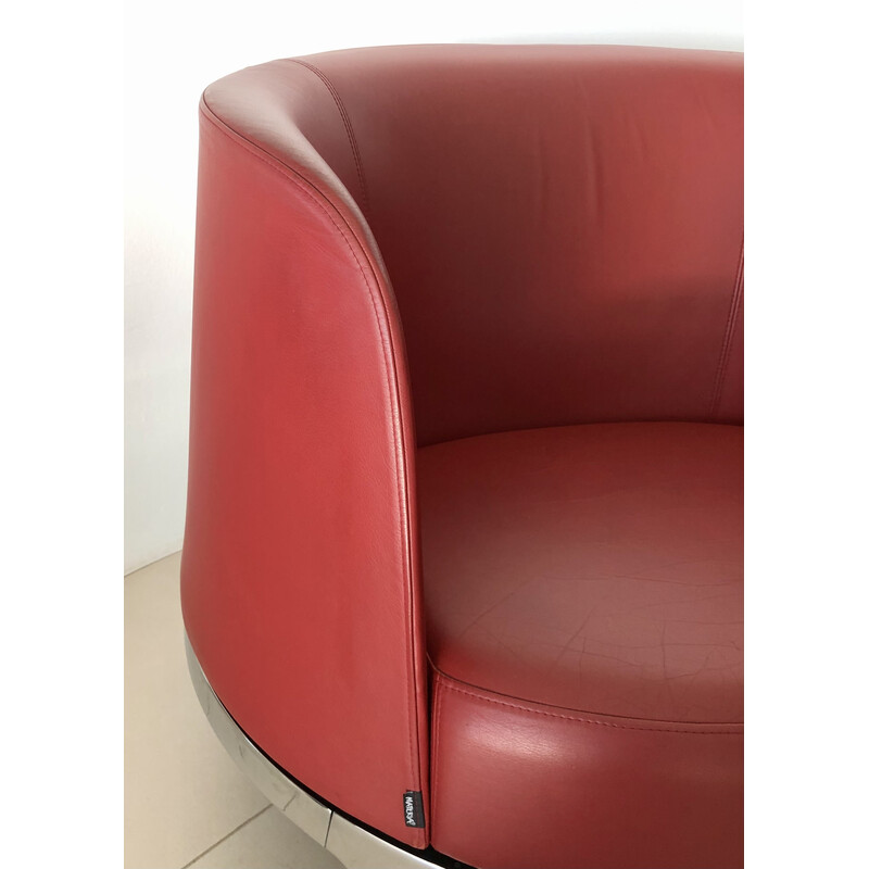 Vintage rotating armchair in Bordeaux leather and aluminum by C. Öjerstam for Materia, Sweden 2000