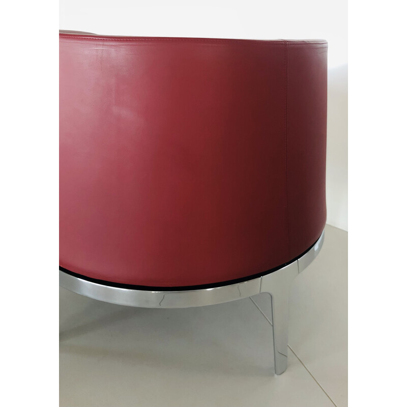 Vintage rotating armchair in Bordeaux leather and aluminum by C. Öjerstam for Materia, Sweden 2000