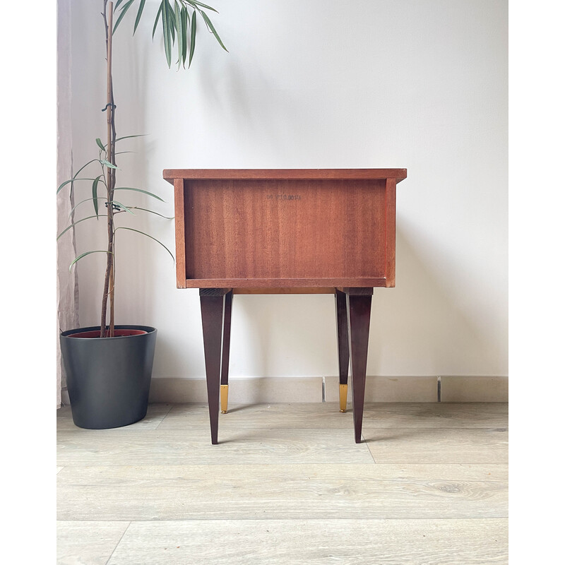 Table de chevet vintage en bois et laiton, 1950