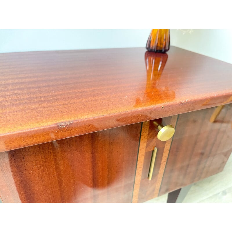 Table de chevet vintage en bois et laiton, 1950