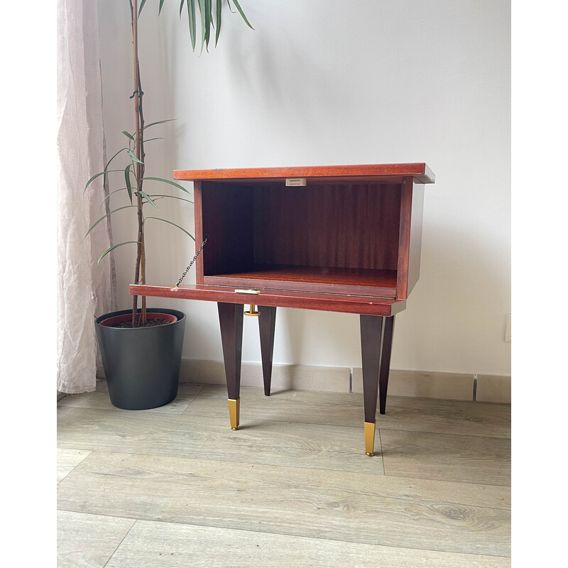 Vintage bedside table in wood and brass, 1950