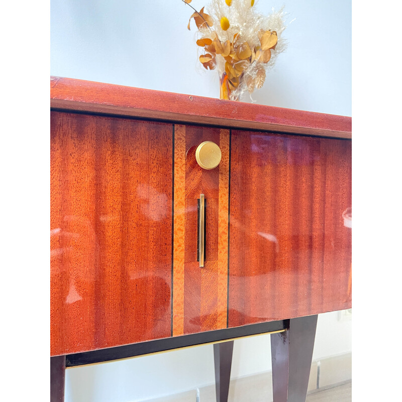 Vintage bedside table in wood and brass, 1950