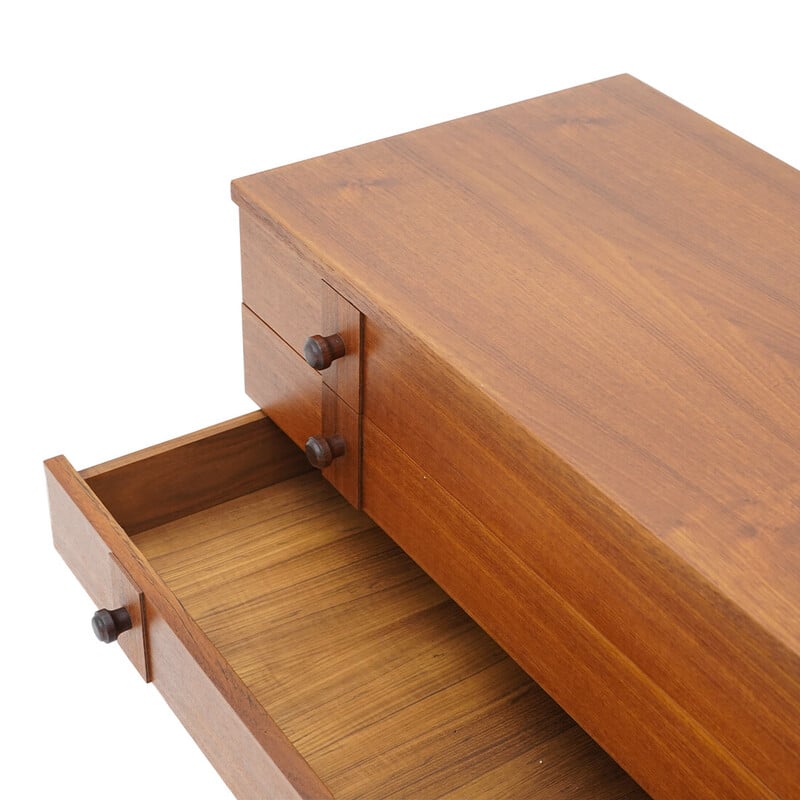 Vintage teak veneer chest of drawers with wooden knobs, Italy 1960