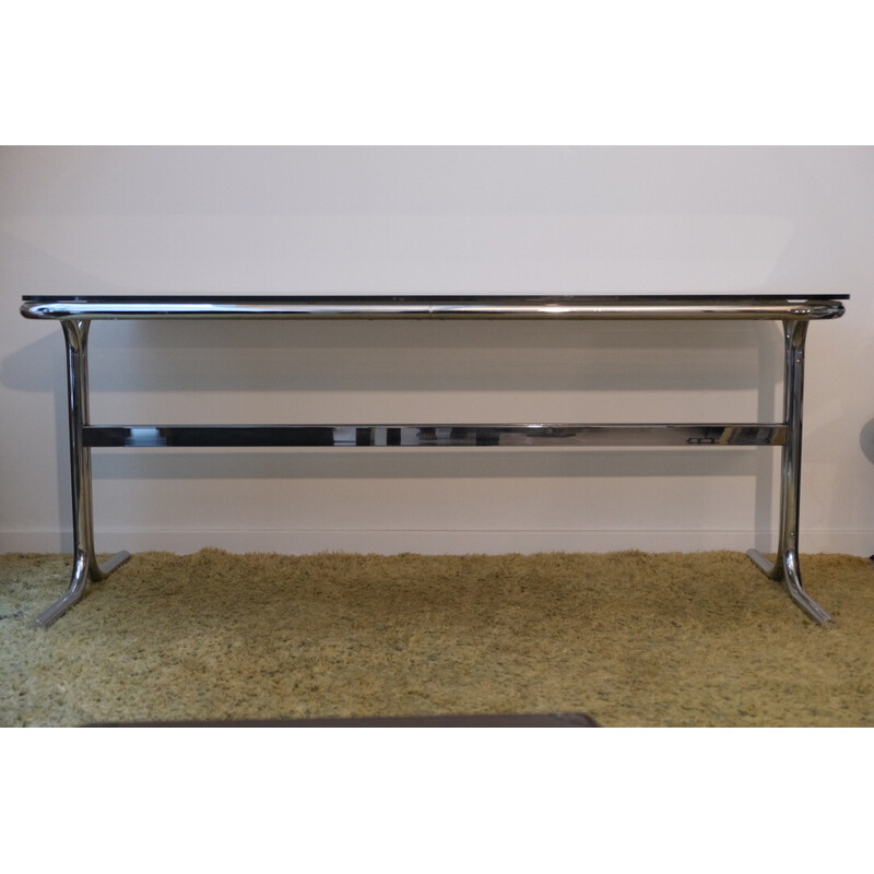 Vintage chrome and smoked glass dining table, 1970s