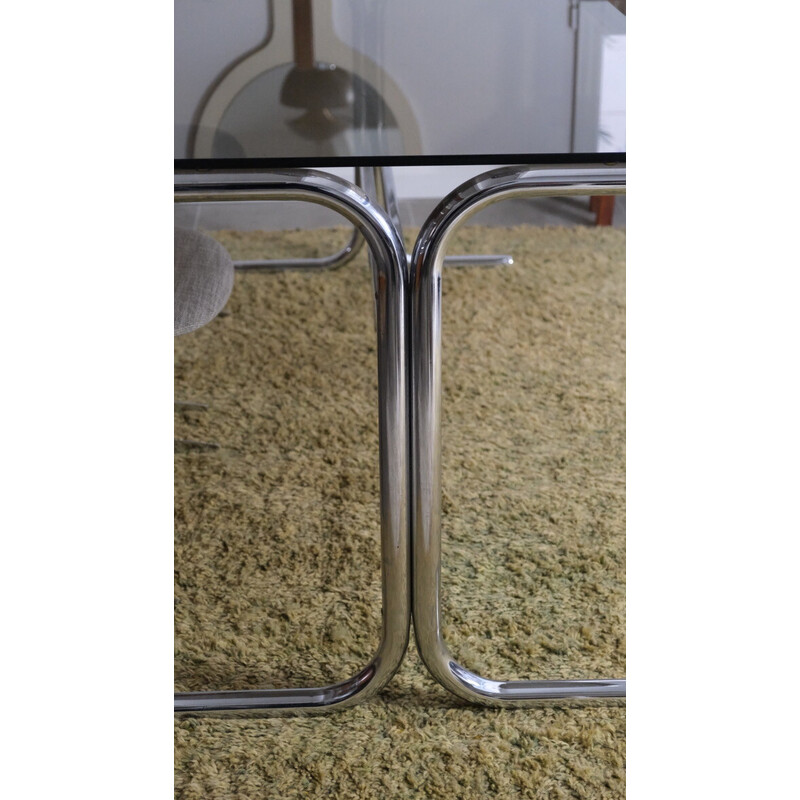 Vintage chrome and smoked glass dining table, 1970s