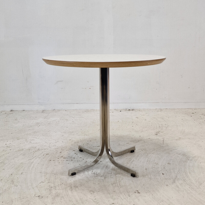 Mesa de centro vintage "Circle" em madeira folheada a branco e aço cromado de Pierre Paulin para Artifort, 2010