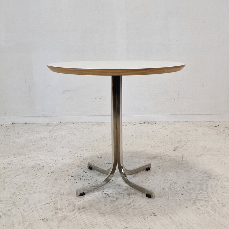 Vintage "Circle" coffee table in white veneered wood and chrome steel by Pierre Paulin for Artifort, 2010