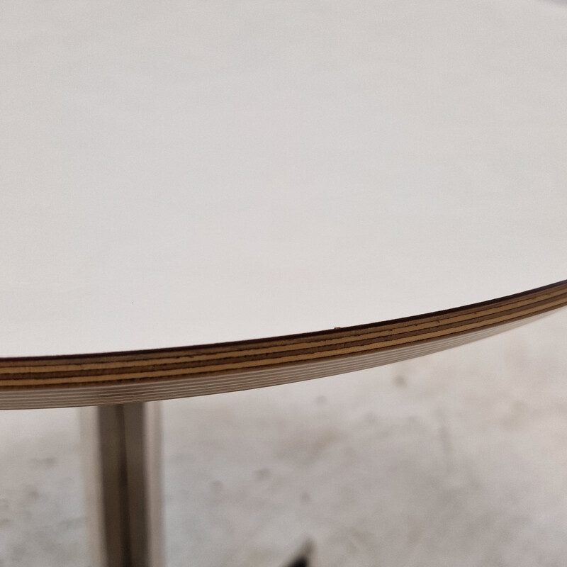 Vintage "Circle" coffee table in white veneered wood and chrome steel by Pierre Paulin for Artifort, 2010