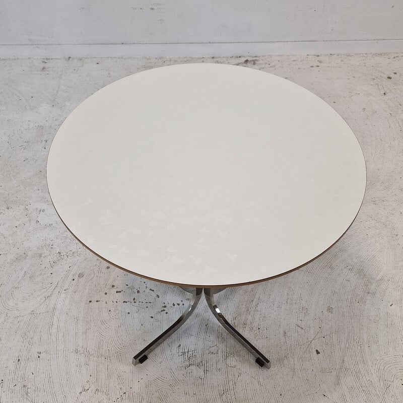 Table basse vintage "Circle" en bois plaqué blanc et acier chromé par Pierre Paulin pour Artifort, 2010